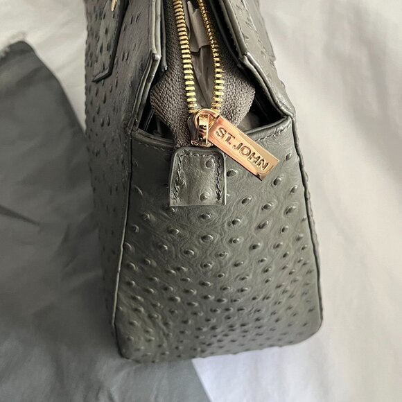 Authentic ST JOHN Pebble Ostrich Leather Satchel - Picture 7 of 13